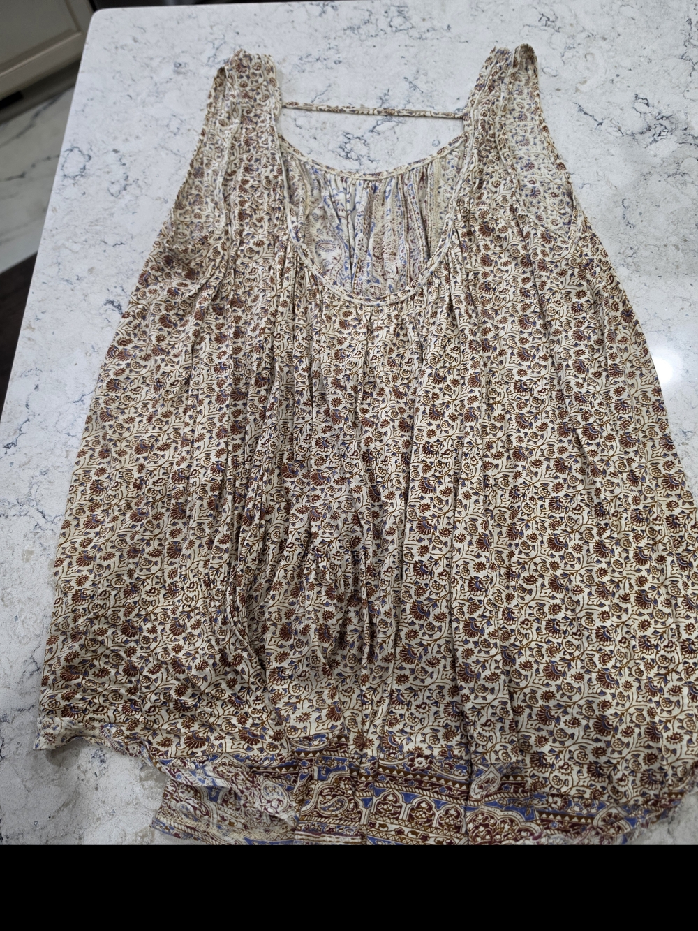 Free People Boho Floral Cream Brown Sleeveless Scoop Neck Top